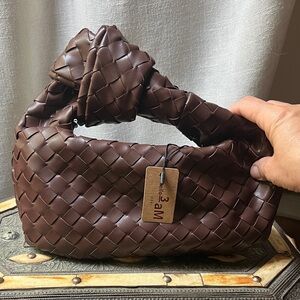 Chic Brown Woven Knot Handbag